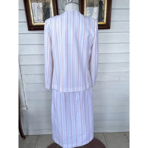 Vintage 1970s White Peach Striped Skirt Suit - Picture 15 of 16